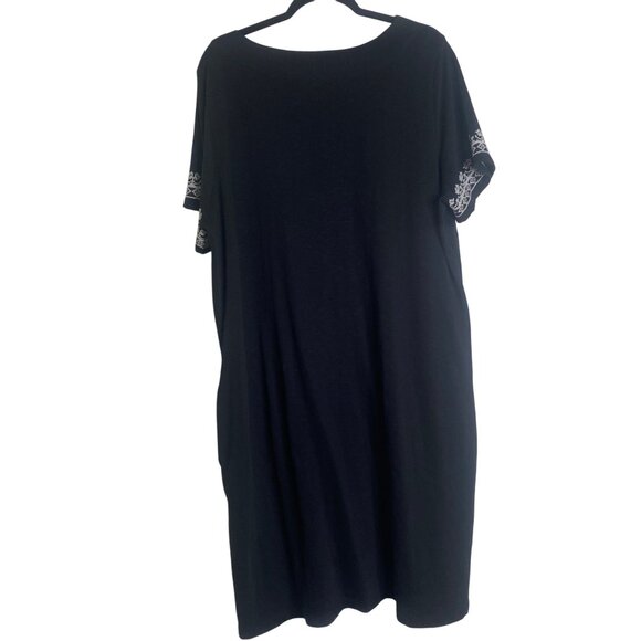 Talbots‎ Midi Shift Dress Woman 2X Black Embroidered Cotton Pockets - Picture 3 of 11
